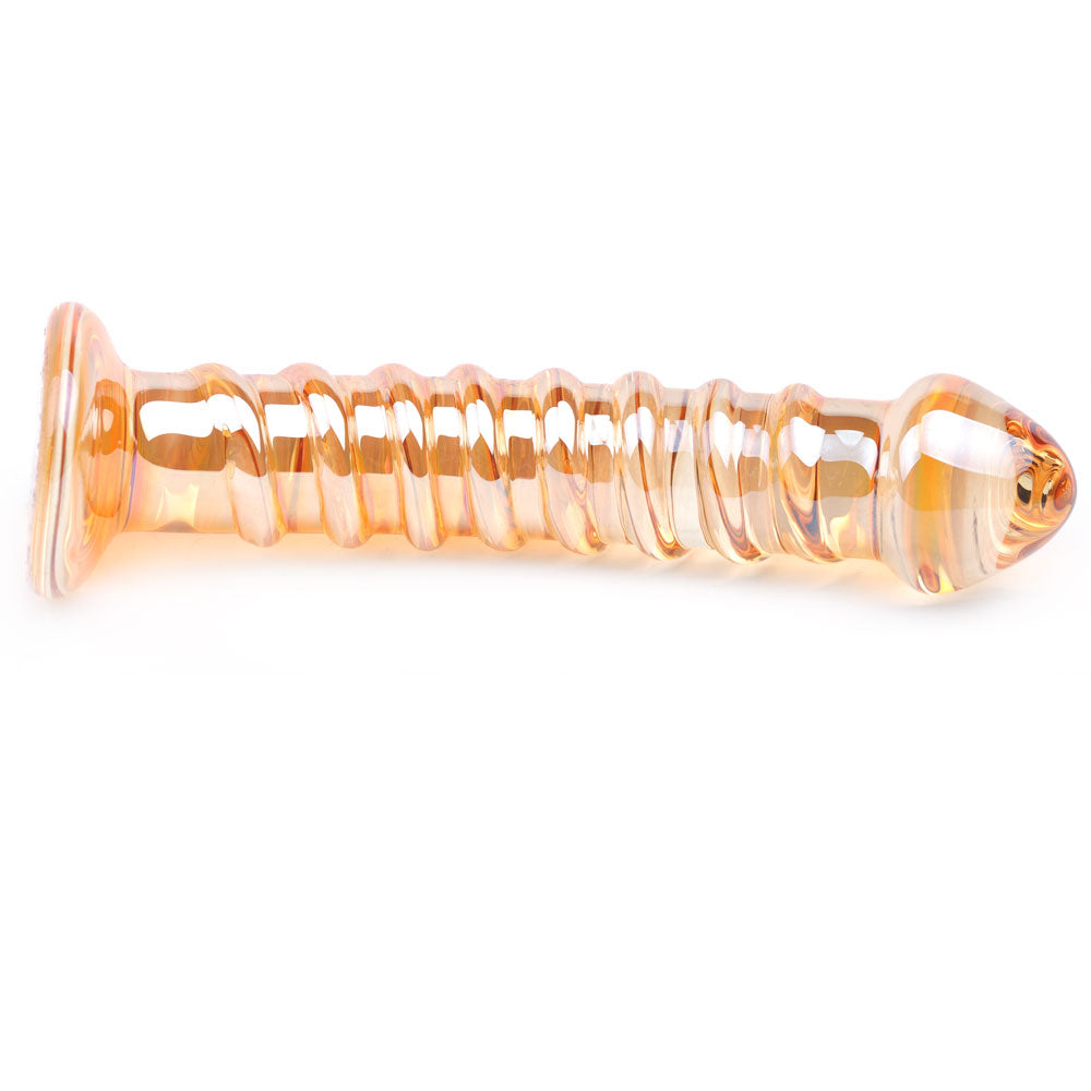 NutBustersXXX Sex Toys Gold Glass Dildo Ridged Shaft 